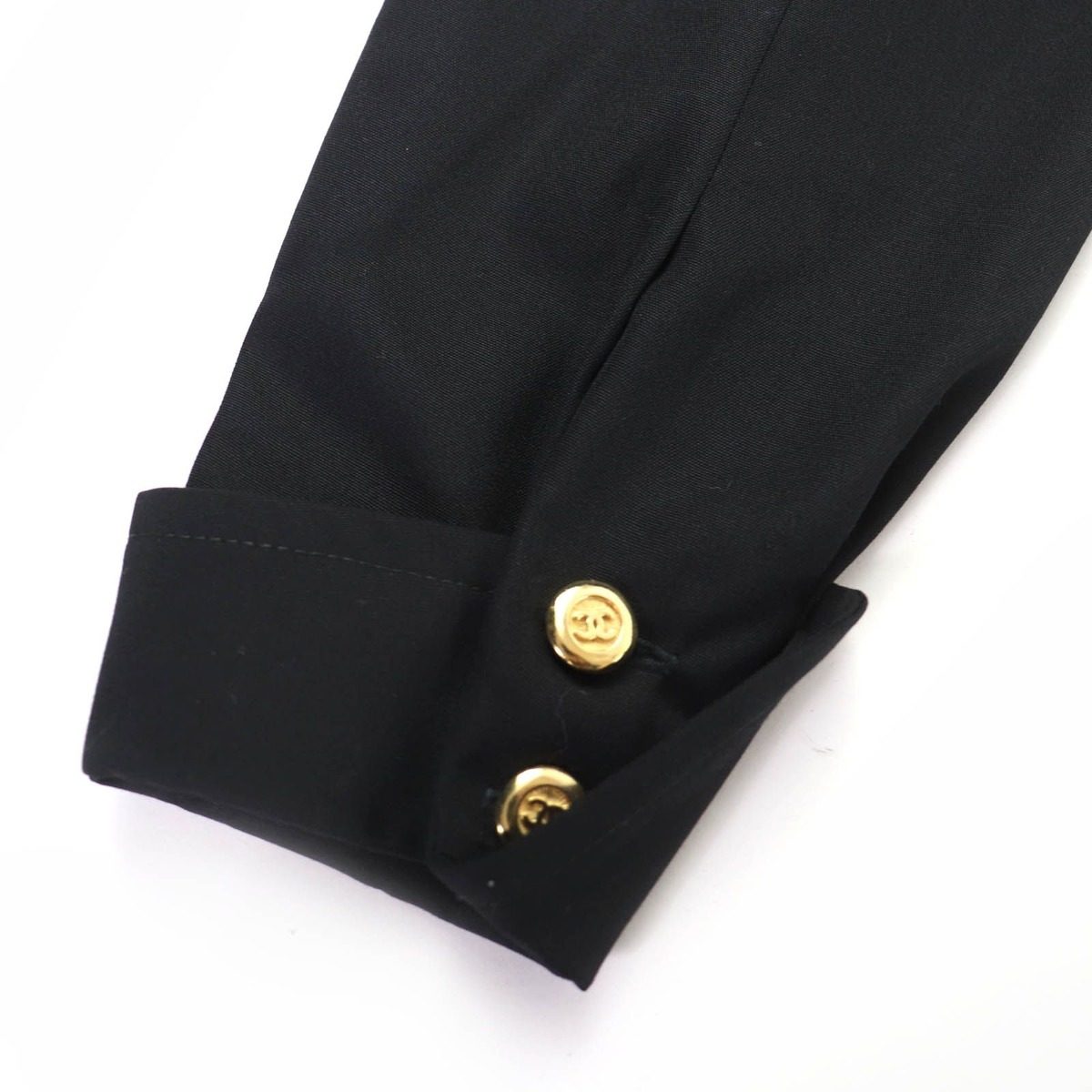 Chanel Vintage Wool CC Logo Button Belt Long Sleeve Tight Dress Black 34 — view 5