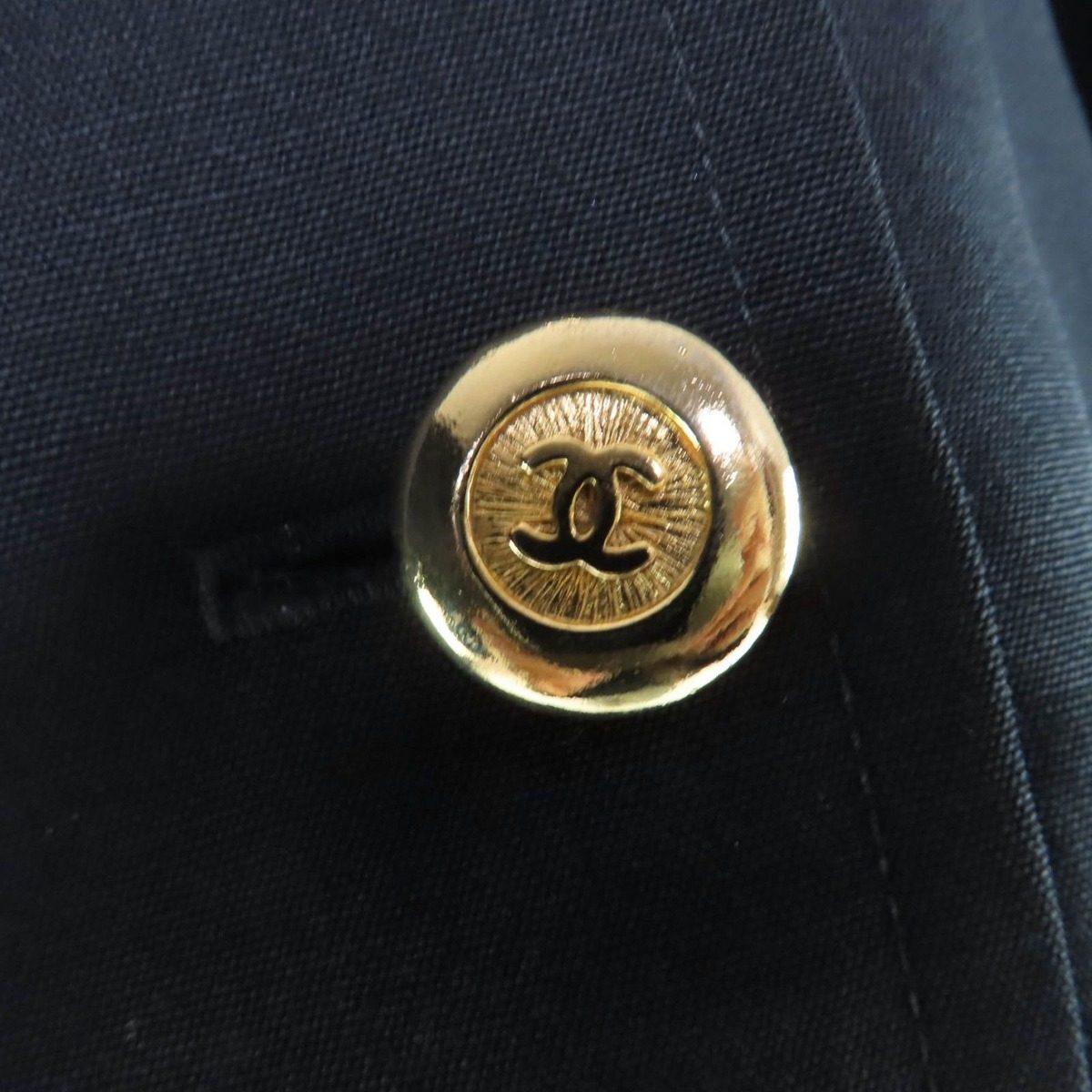 Chanel Vintage Wool CC Logo Button Belt Long Sleeve Tight Dress Black 34 — view 6