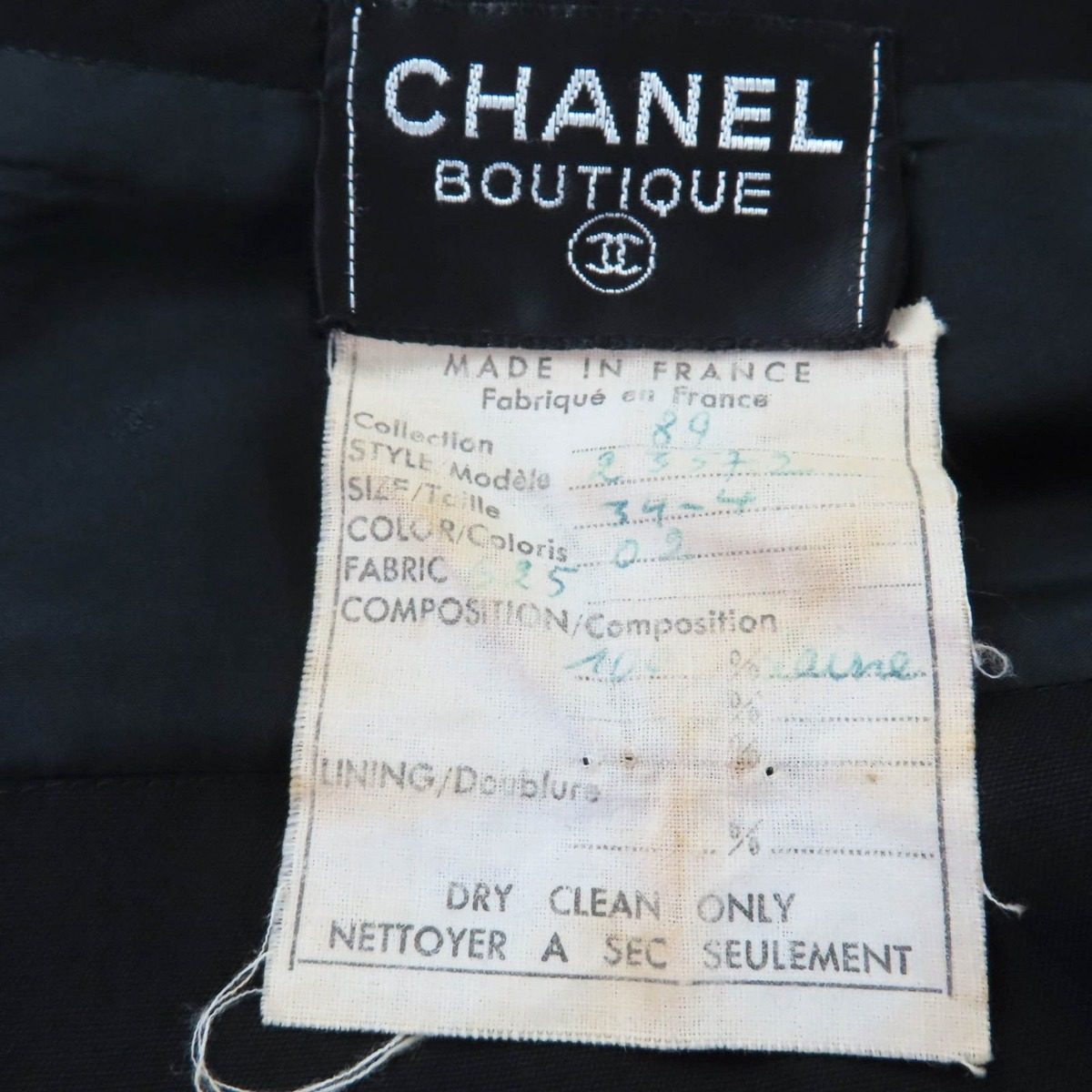 Chanel Vintage Wool CC Logo Button Belt Long Sleeve Tight Dress Black 34 — view 8