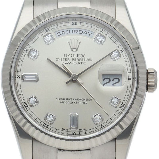 Rolex Day Date 36 Watch Diamond 18k White Gold Silver Polished 20