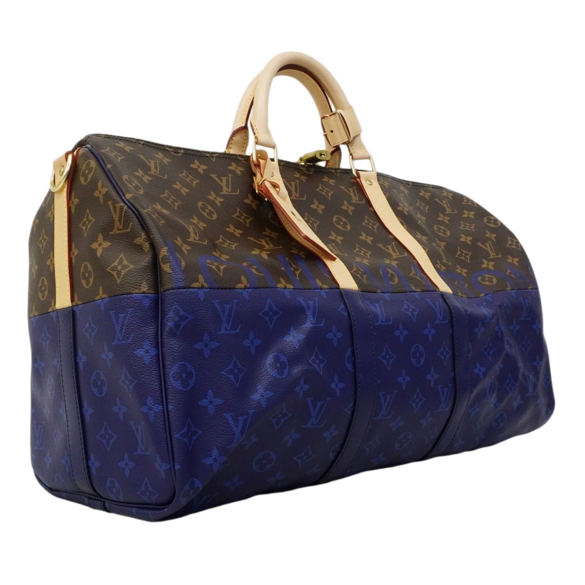 Louis Vuitton Boston Bag Monogram Split Keepall Bandouliere 50 Brown Blue — view 2