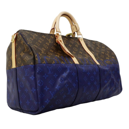 Louis Vuitton Boston Bag Monogram Split Keepall Bandouliere 50 Brown Blue — view 2