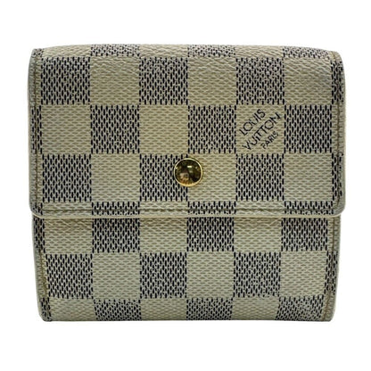 Louis Vuitton Compact Wallet Portefeuille Elise Damier Azur Leather Bifold White