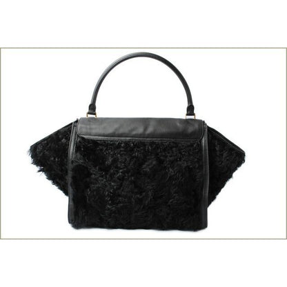Celine Shoulder Bag Trapeze Wool Leather Black Gold Hardware — view 3