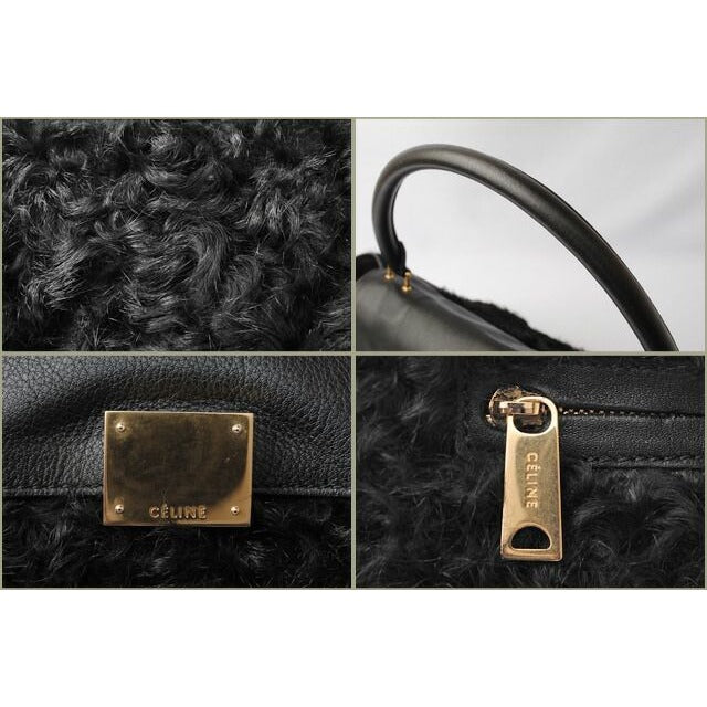 Celine Shoulder Bag Trapeze Wool Leather Black Gold Hardware — view 4