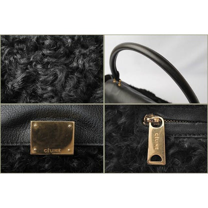 Celine Shoulder Bag Trapeze Wool Leather Black Gold Hardware — view 4