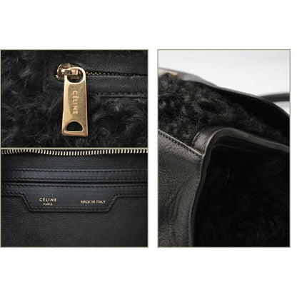 Celine Shoulder Bag Trapeze Wool Leather Black Gold Hardware — view 6