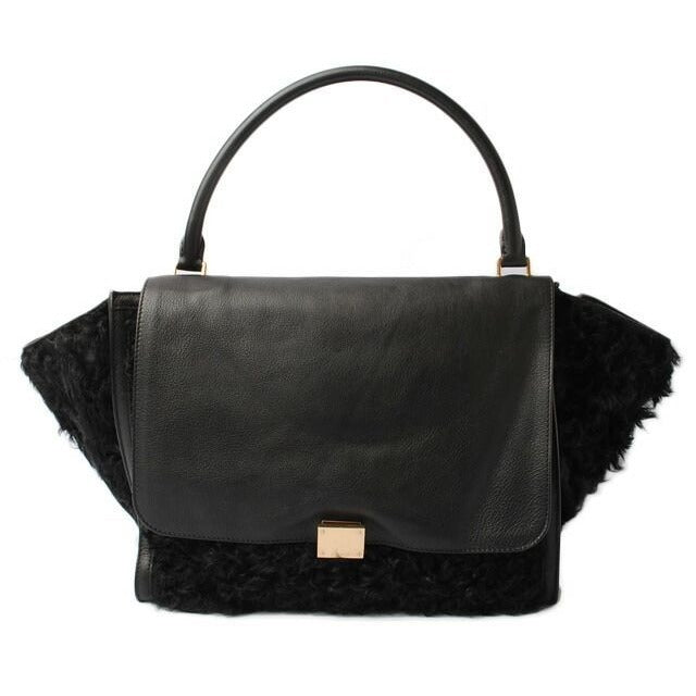 Celine Shoulder Bag Trapeze Wool Leather Black Gold Hardware