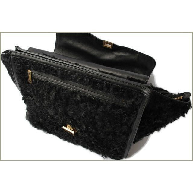 Celine Shoulder Bag Trapeze Wool Leather Black Gold Hardware — view 7