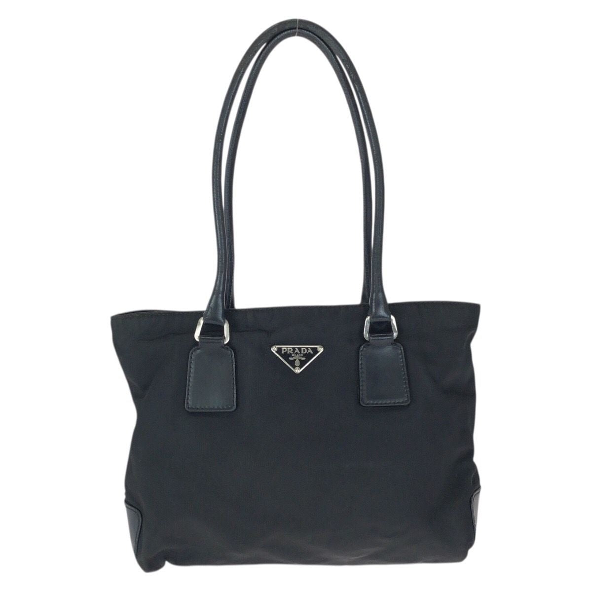 Prada Tessuto Black Silver Nylon Leather Tote Shoulder Bag