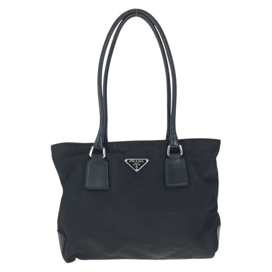 Prada Tessuto Black Silver Nylon Leather Tote Shoulder Bag