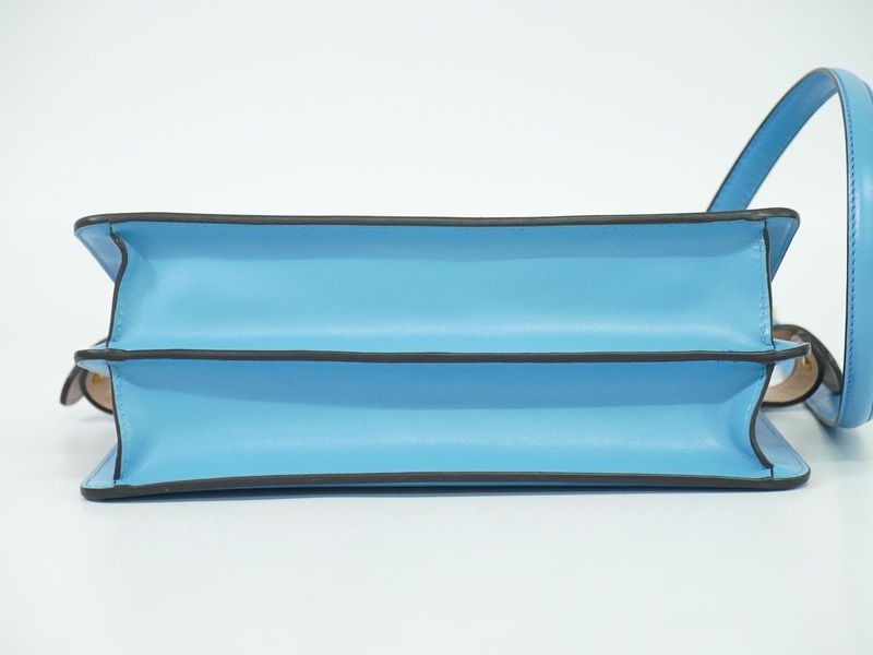 Authentic Fendi Peekaboo Icyou East West 2WAY Shoulder Bag Handbag Leather Blue