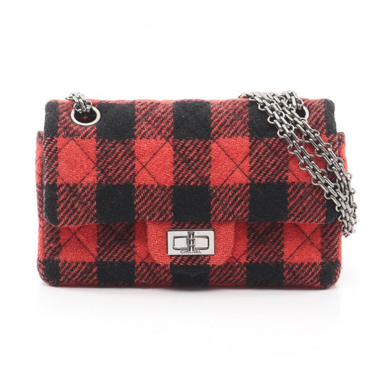 Chanel Shoulder Bag 2.55 Quilted Mademoiselle Chain Double Flap Red Black Plaid