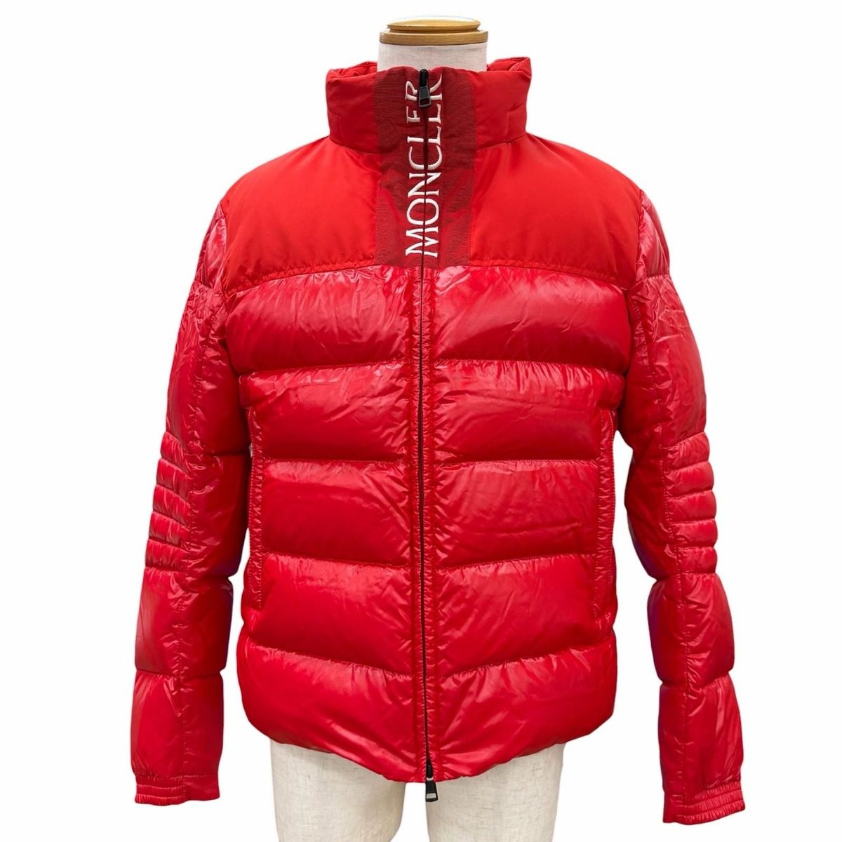 Moncler Bruel Logo Button Hooded Double Zip Up Jacket Red 3