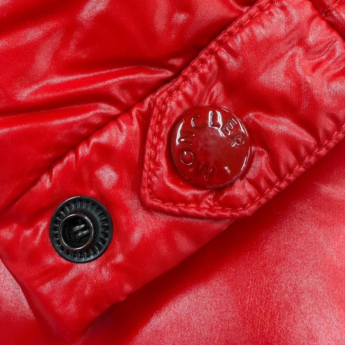 Moncler Bruel Logo Button Hooded Double Zip Up Jacket Red 3 — view 7
