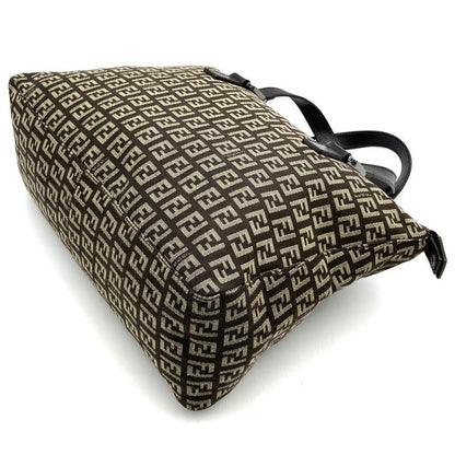 Fendi Zucchino Handbag Tote Bag Canvas Brown Women Men