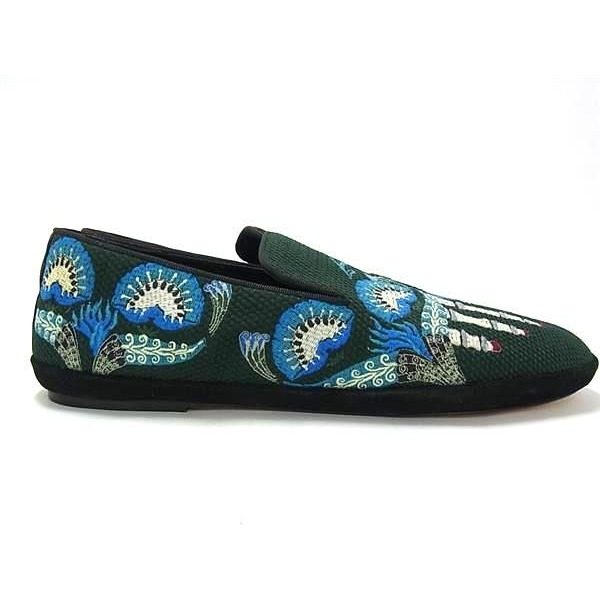 Loewe Canvas Slip on Flat Shoes 43 Green Blue — view 2