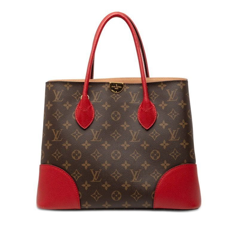 Louis Vuitton Monogram Flandrine Tote Brown Red Leather