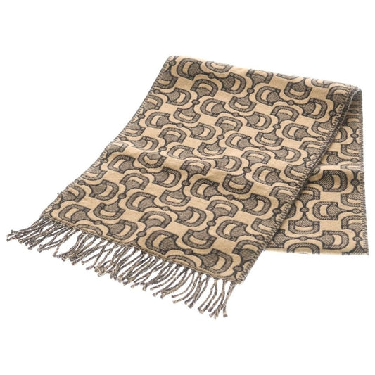 Gucci Horsebit Pattern Fringe Scarf Beige