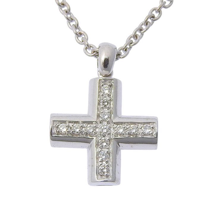 Bvlgari Bulgari Greek Cross Diamond Necklace 18K White Gold 750 White Gold