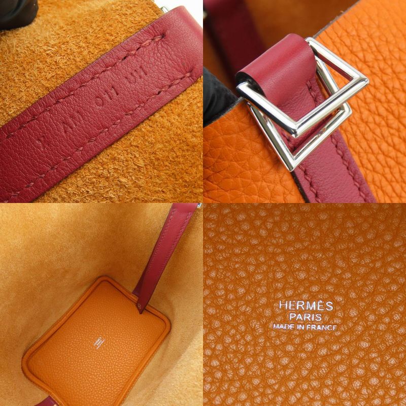 Hermes Handbag Picotin Lock 18 PM Taurillon Clemence Orange Rouge Grenat Silver