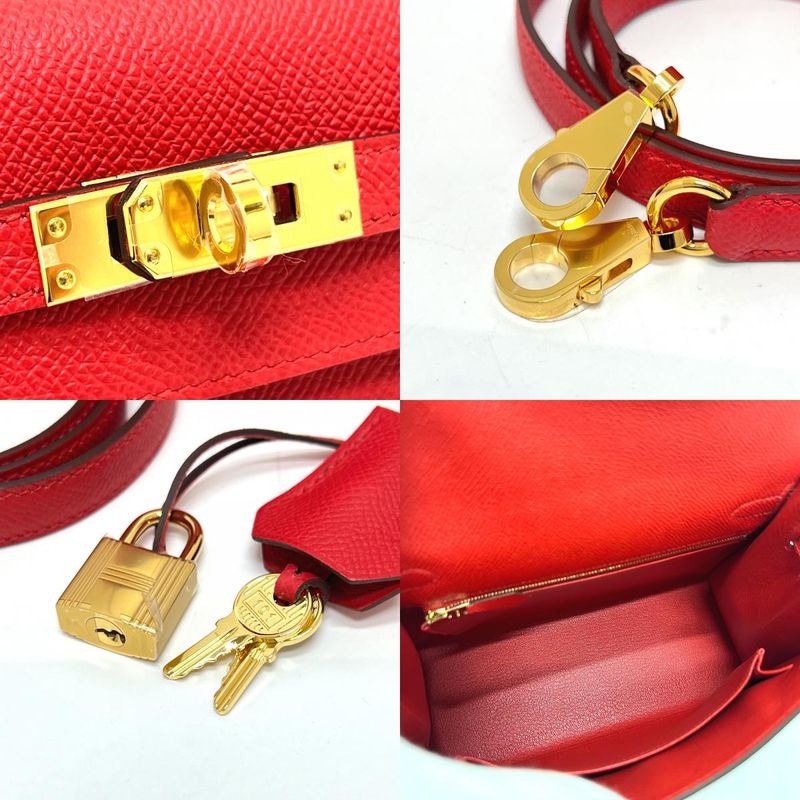 Hermes Handbag Kelly 25 Outer Stitch Vaux Epson Rouge Radieux Gold Hardware Red