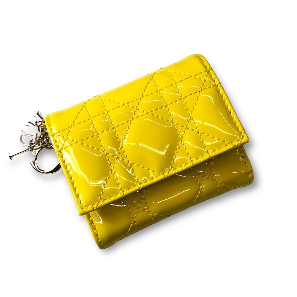 Dior Lady Lotus Wallet Cannage Patent Calfskin Trifold Handbag