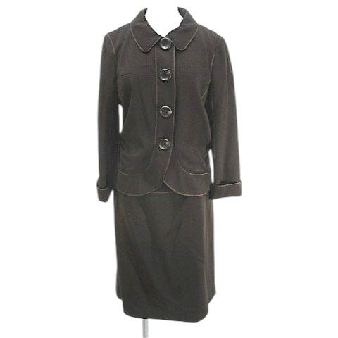 Louis Vuitton Set Jacket Knee Length Skirt Silk 42 Brown Snap Button Roll Up