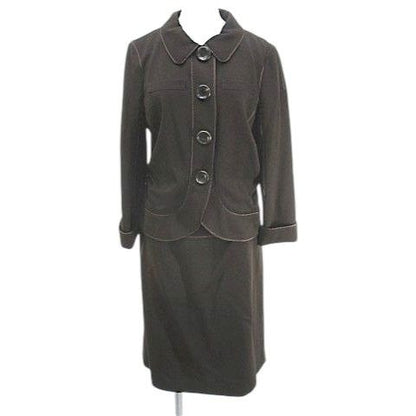 Louis Vuitton Set Jacket Knee Length Skirt Silk 42 Brown Snap Button Roll Up