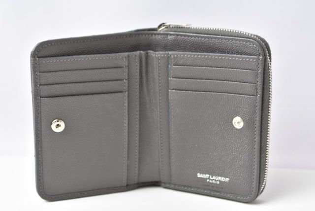 Unused Saint Laurent Mini Wallet Fold Wallet 403723 Asphalt