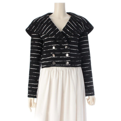 Chanel Color Beads Double Border Cropped Jacket Black White 34