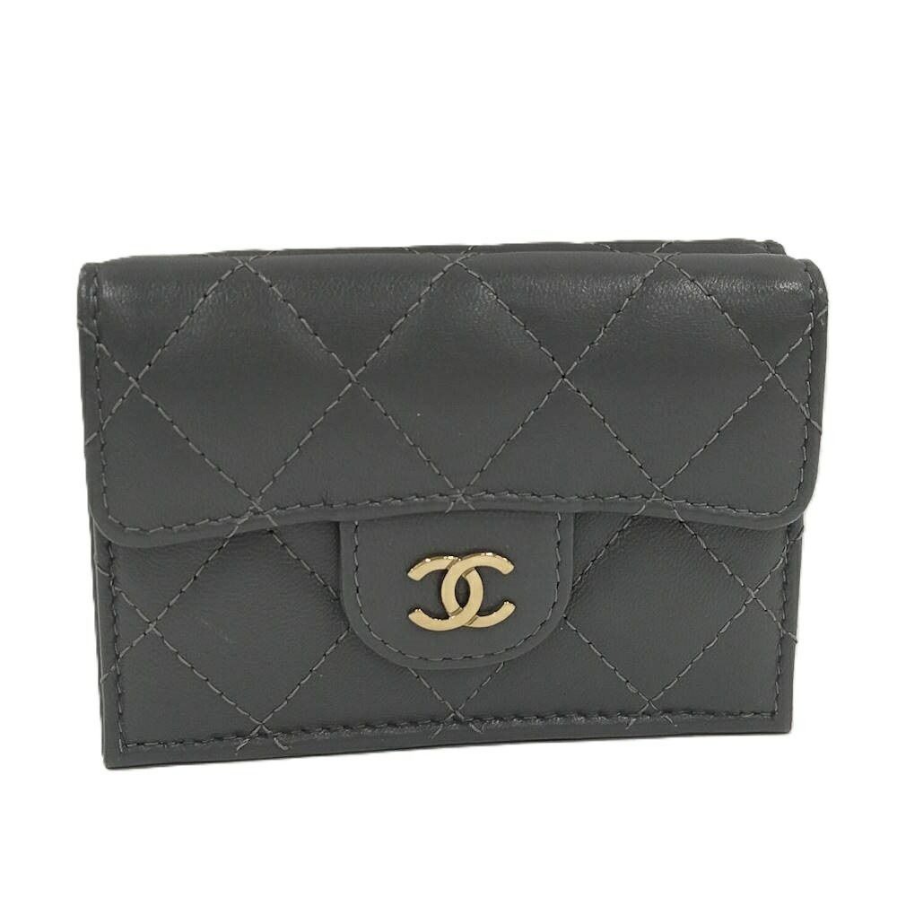 Chanel Classic Small Flap Wallet Trifold Quilted Gray