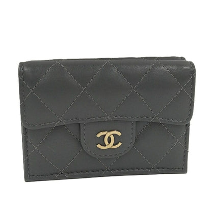 Chanel Classic Small Flap Wallet Trifold Quilted Gray