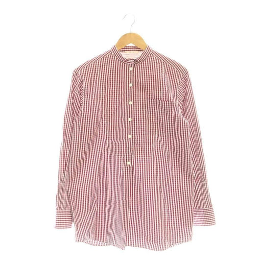 Celine Phoebe Season Check Collar Stand L S Cotton Shirt Blouse 36 Red