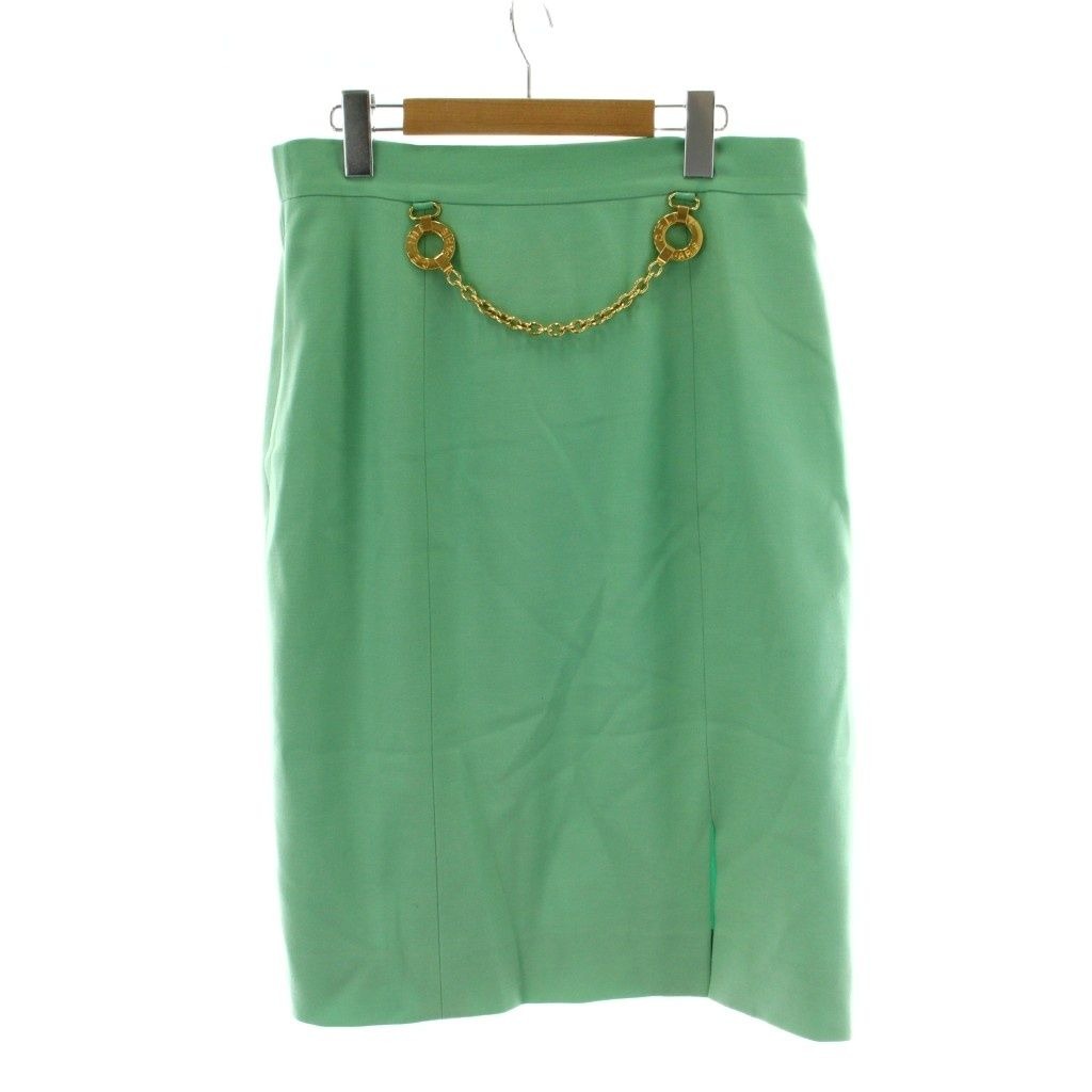 Celine Tight Skirt Wool 46 Mint Green Knee Length Chain Decoration Logo Ring PP