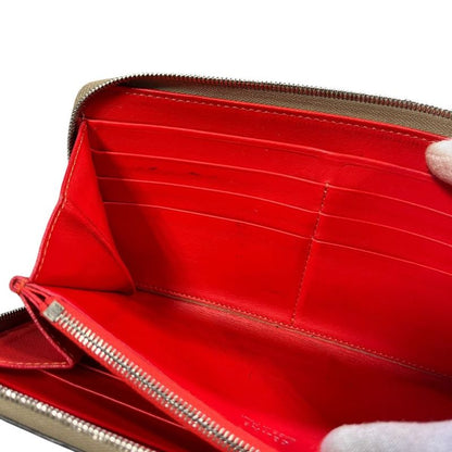 2853 Celine Large Zipped Wallet Long Zipper Beige Preowned W-Tn-3106