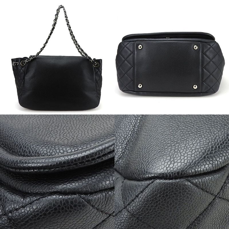 Chanel Shoulder Bag Chain Shoulder Caviar Skin Black Silver Hardware Coco Mark