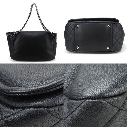 Chanel Shoulder Bag Chain Shoulder Caviar Skin Black Silver Hardware Coco Mark