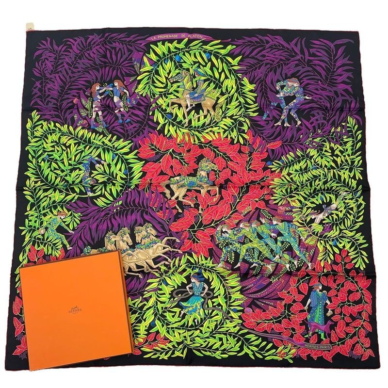 Hermes Carre 90 Silk Scarf LA Promenade de Platon Plato's Journey Purple