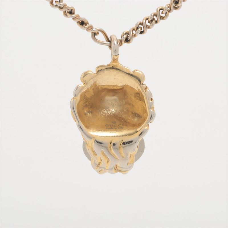 Gucci Michele Lion Head Necklace With GP And Rhinestones Gold Made In Italy