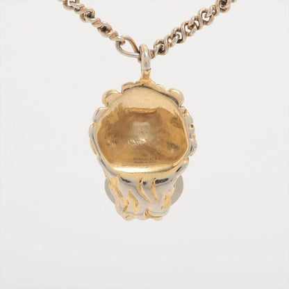 Gucci Michele Lion Head Necklace With GP And Rhinestones Gold Made In Italy