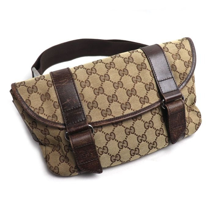Gucci GG Canvas Waist Bag Body Beige Brown