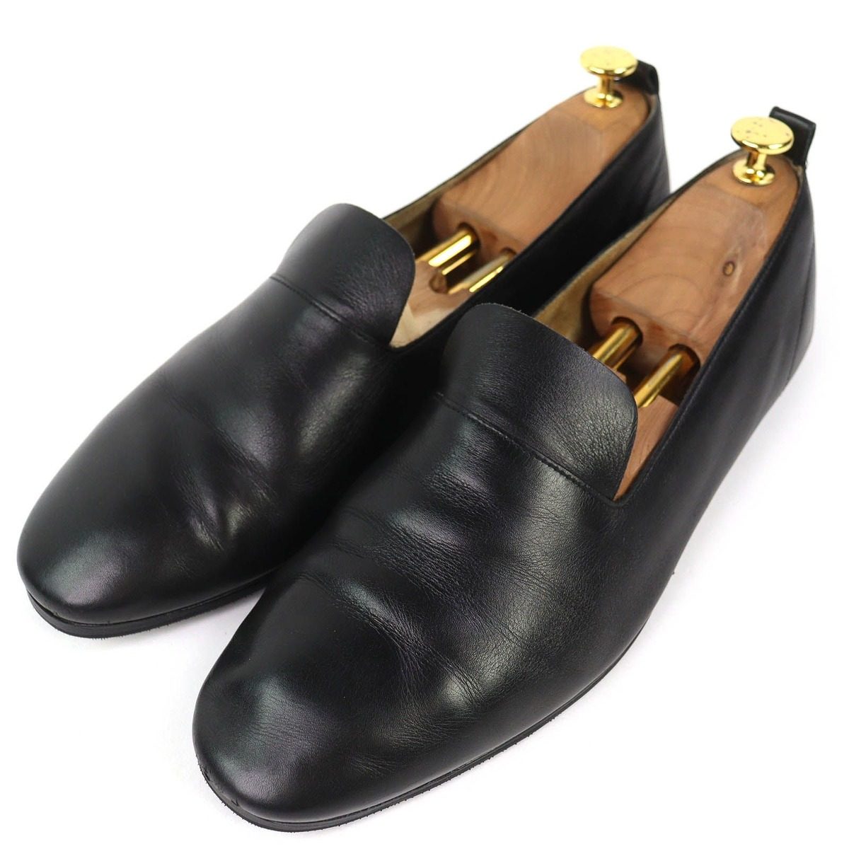 Hermes Horse Carriage Leather Shoes Slip on Black 44