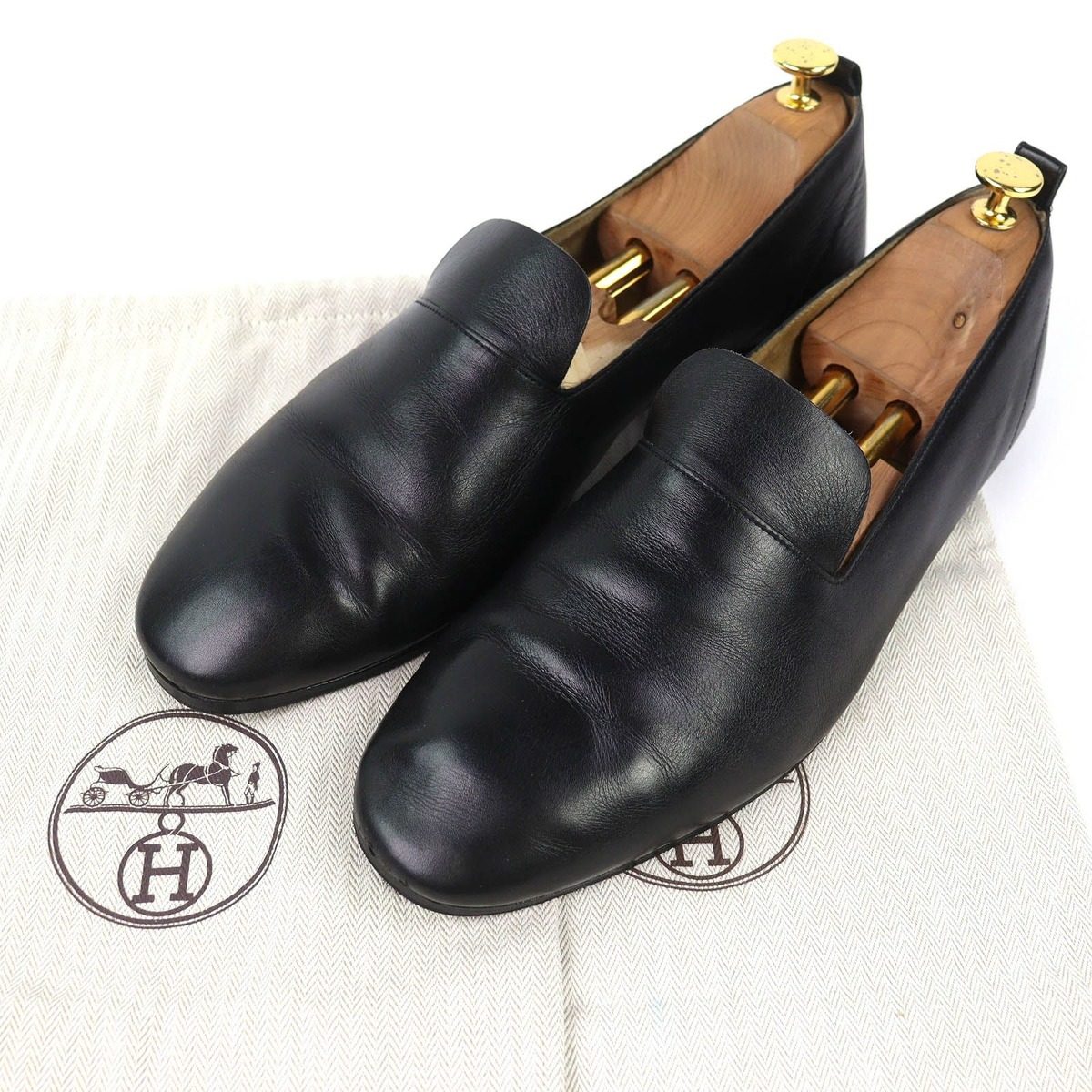 Hermes Horse Carriage Leather Shoes Slip on Black 44 — view 2