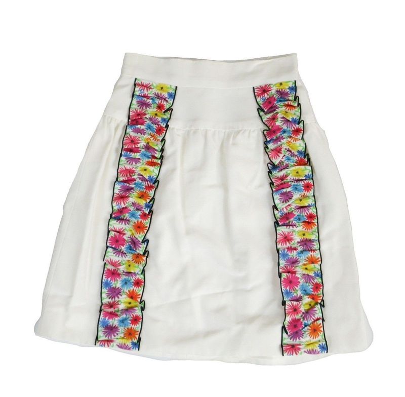 16ss Chanel Flower Print Gathered Skirt Bottoms White Half Length Size 34