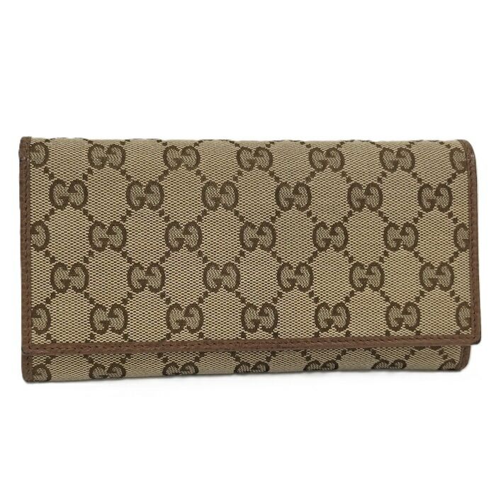 Gucci Bifold Long Wallet In GG Canvas Beige Brown 346058