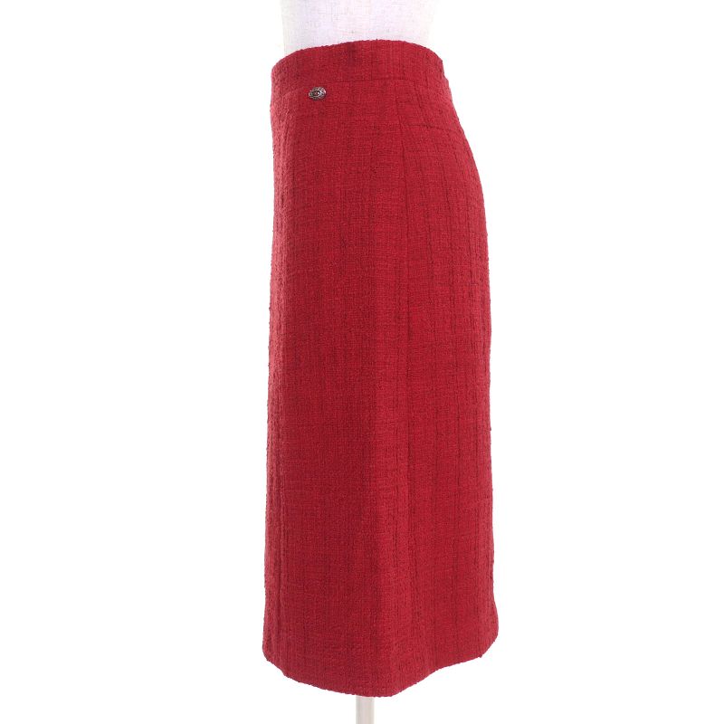 CHANEL P44003/p44008 Coco Button Cotton Tweed Jacket Skirt Setup Red 36 Made In
