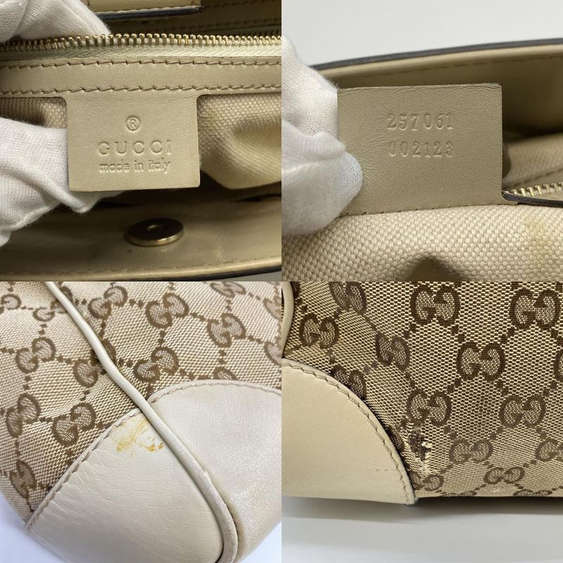 Gucci 257061 Tote Handbag GG Canvas Sherry Leather Beige Ladies Men Vintage