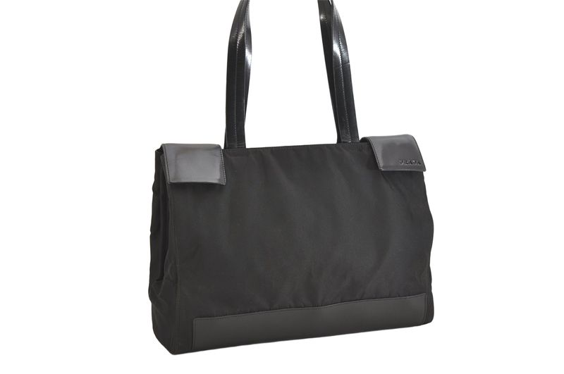 Prada Vintage Nylon Leather Shoulder Handbag Black 3552n