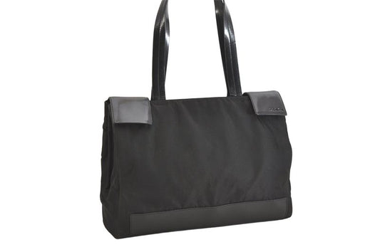 Prada Vintage Nylon Leather Shoulder Handbag Black 3552n
